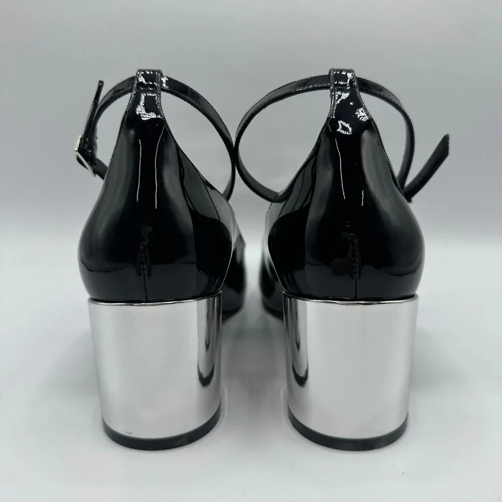 Dior La Parisienne Black Patent Leather Pump with Silver Heel & Ankle Strap FW22 - Picture 7 of 12
